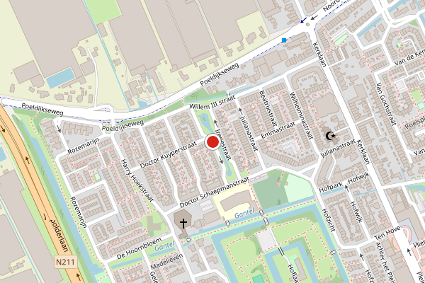 Brandweer-melding op Irenestraat, Wateringen op 8 mei, kaart-overzicht