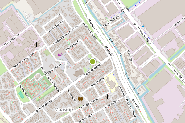 Ambulance-melding op Spektakelplein, Maasdijk op 9 mei, kaart-overzicht