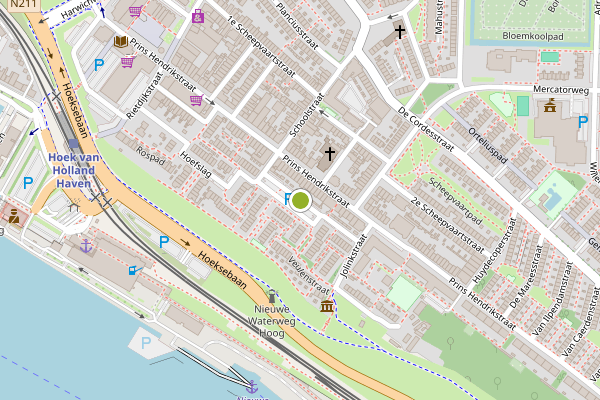 Ambulance-melding op Mustangstraat, Hoek van Holland op 21 juli, kaart-overzicht