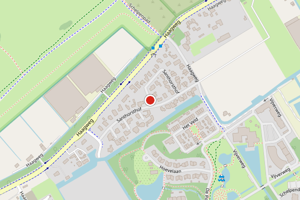 Brandweer-melding op Santhorsthof, Monster op 25 juli, kaart-overzicht