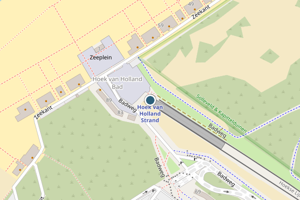 Politie-melding op Strand, Hoek van Holland op 28 juli, kaart-overzicht