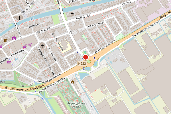 Brandweer-melding op Michiel Adriaensz. de Ruijterstraat, De Lier op 5 mei, kaart-overzicht