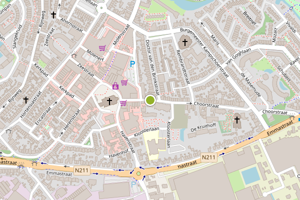 Ambulance-melding op Choorstraat, Monster op 23 juni, kaart-overzicht