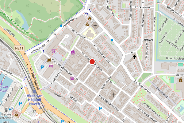 Brandweer-melding op 1e Scheepvaartstraat, Hoek van Holland op 24 juni, kaart-overzicht