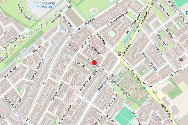 Brandweer-melding op Duinstraat, Monster op 27 juni, kaart-overzicht